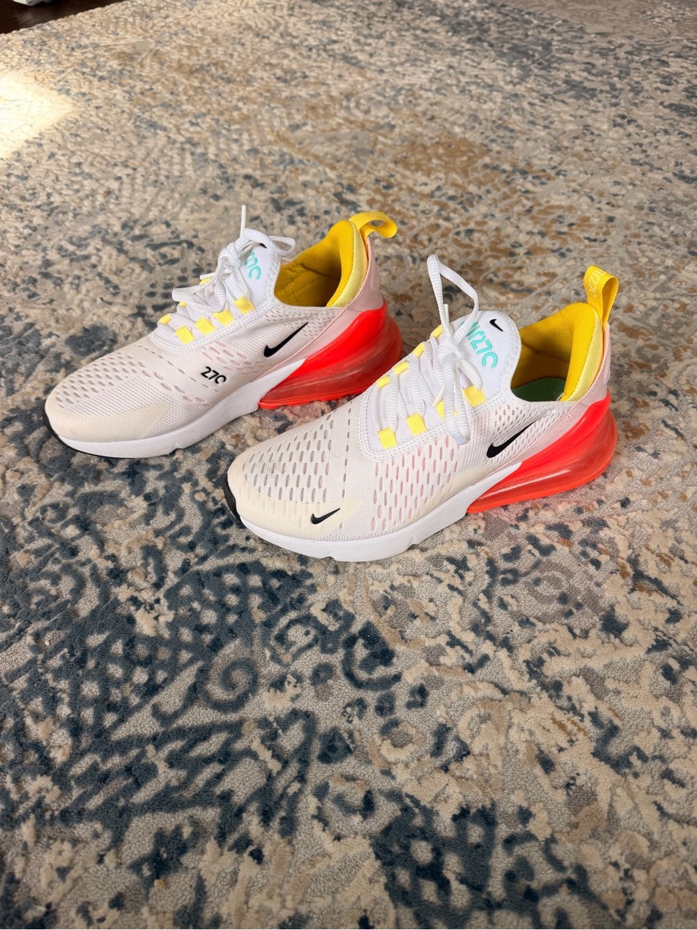 Nike Air Max 270 — White with Yellow & Red Accent